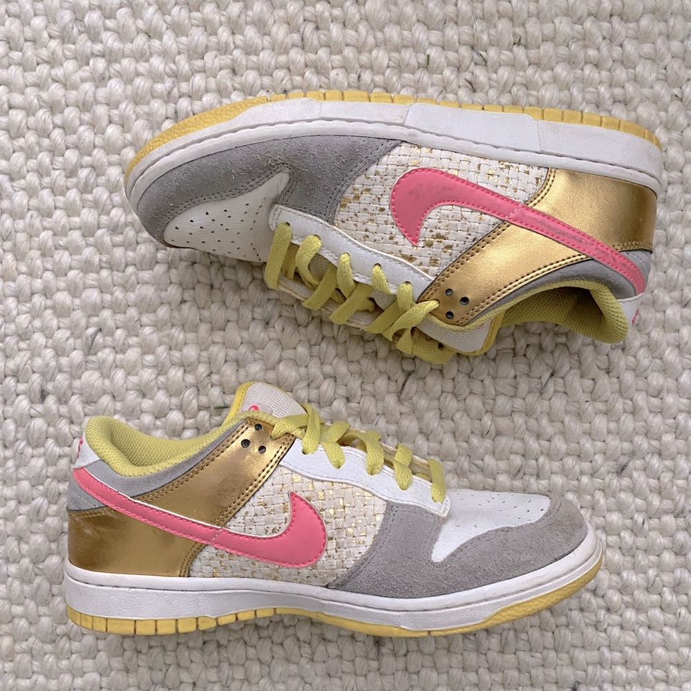 Nike sneakers, womens size 8, pink and gold and yellow